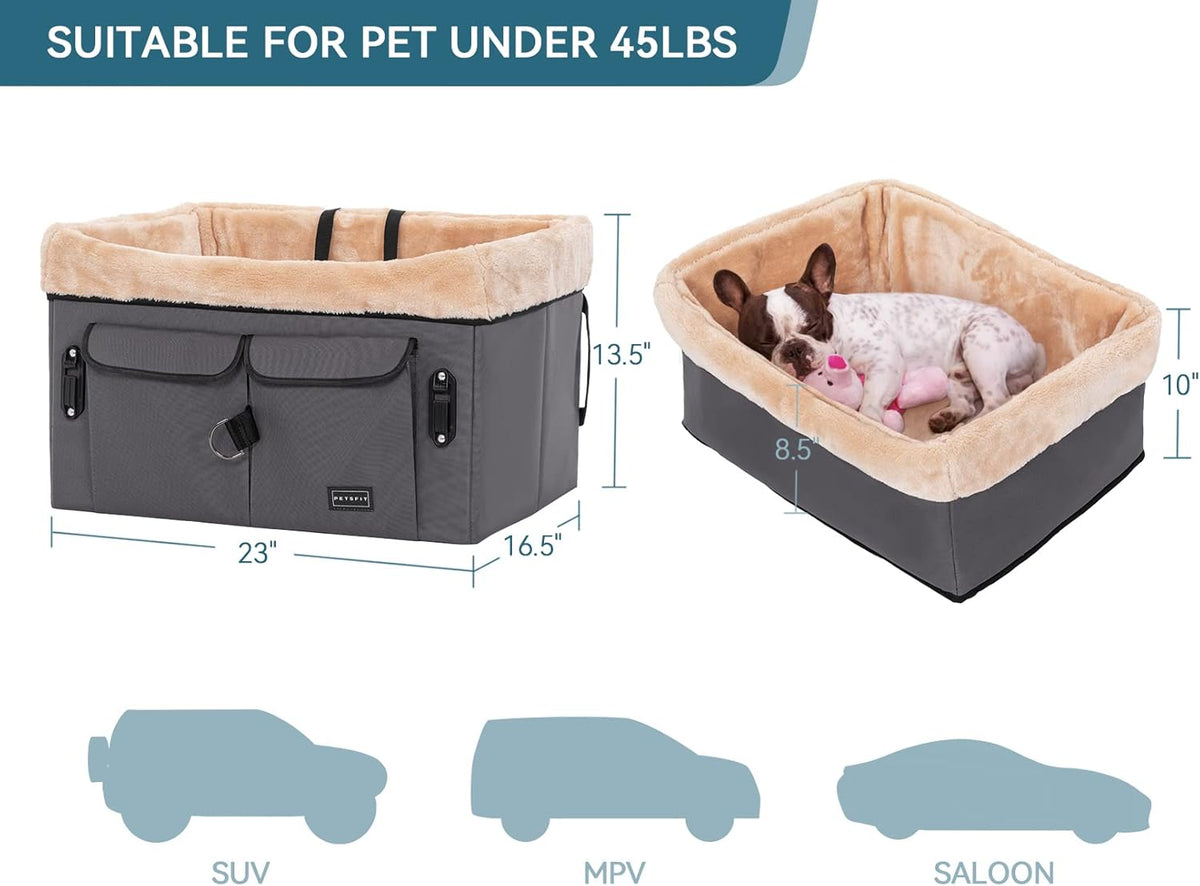 Petsfit Dog Car Seat for Medium Dogs or 2 Small Dogs, Upgraded Dog Booster Car Seat for Front and