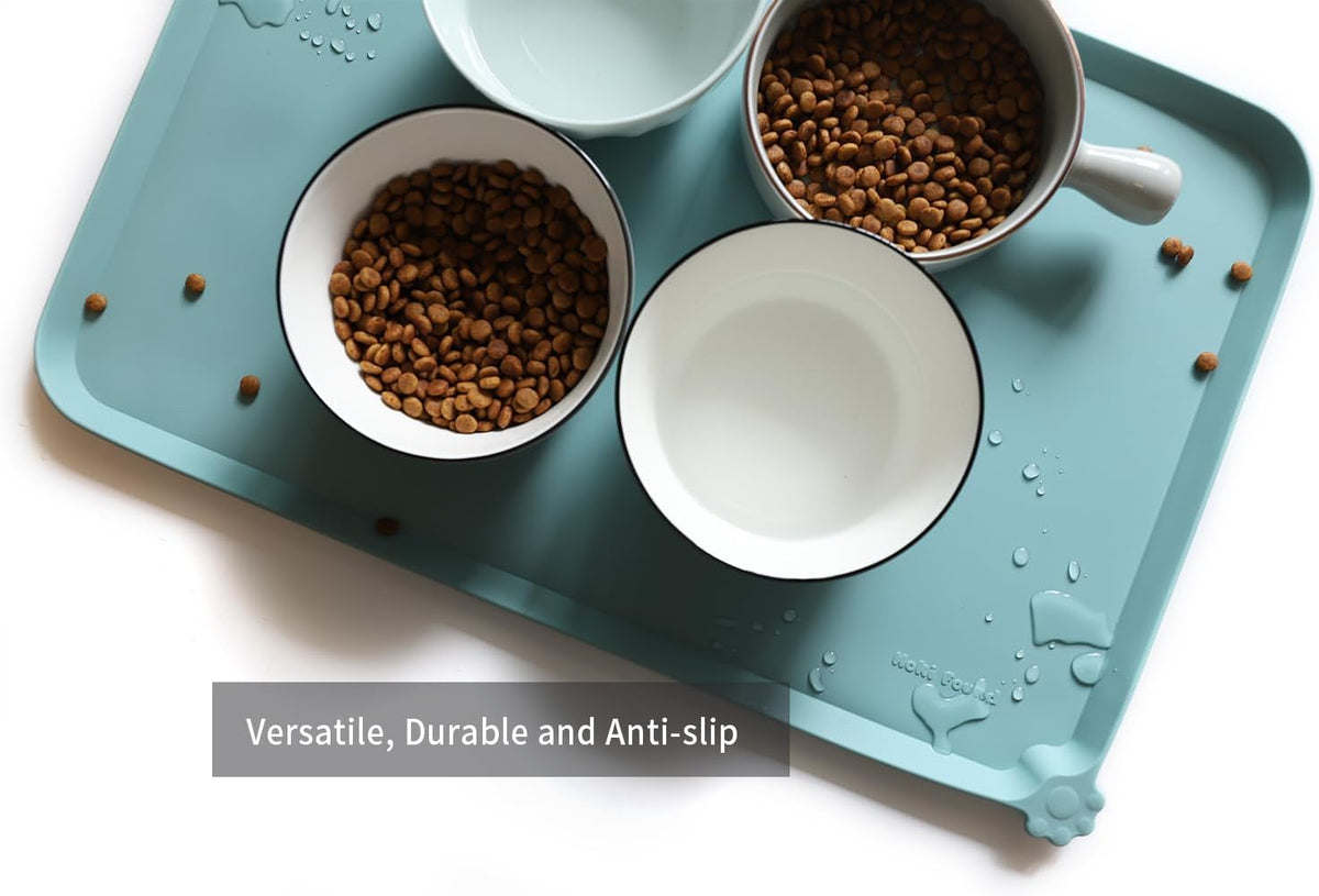 Hoki Found L Silicone Non Slip Pet Food Tray - Dog Cat Bowl Mats - Waterproof Dog Cat Food Mats for