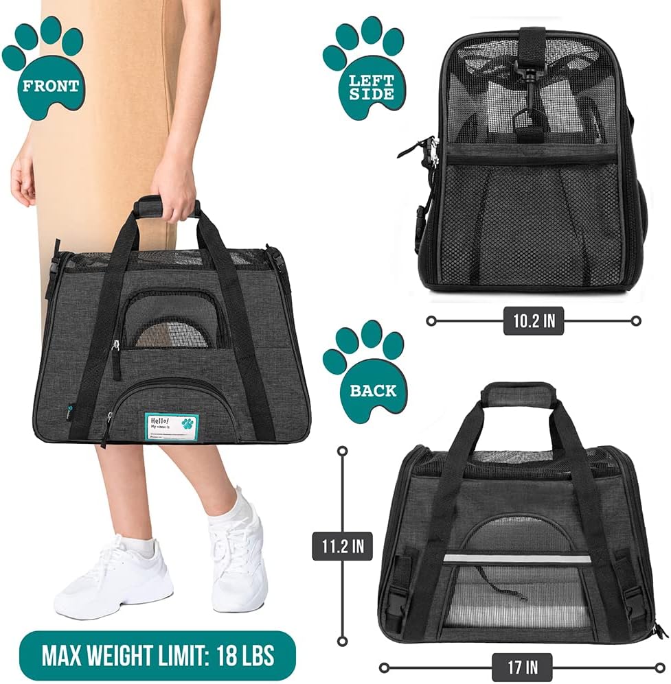 PetAmi Airline Approved Soft Sided Dog & Cat Carrier, Ventilated Pet Carrying Bag - Medium/Large
