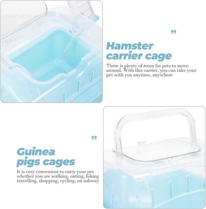POPETPOP Small Animal Carrier Cage with Water Bottle - Portable Hamster Travel Cage with Handles