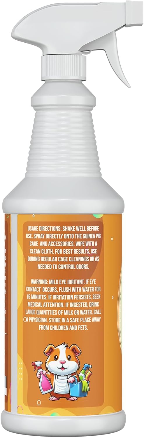 32oz Guinea Pig Cage Cleaner & Deodorizer Spray - Safe & Effective Odor Eliminator for Small Animal