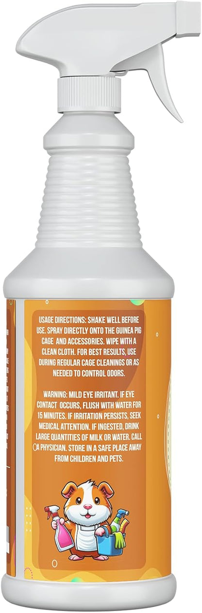 32oz Guinea Pig Cage Cleaner & Deodorizer Spray - Safe & Effective Odor Eliminator for Small Animal