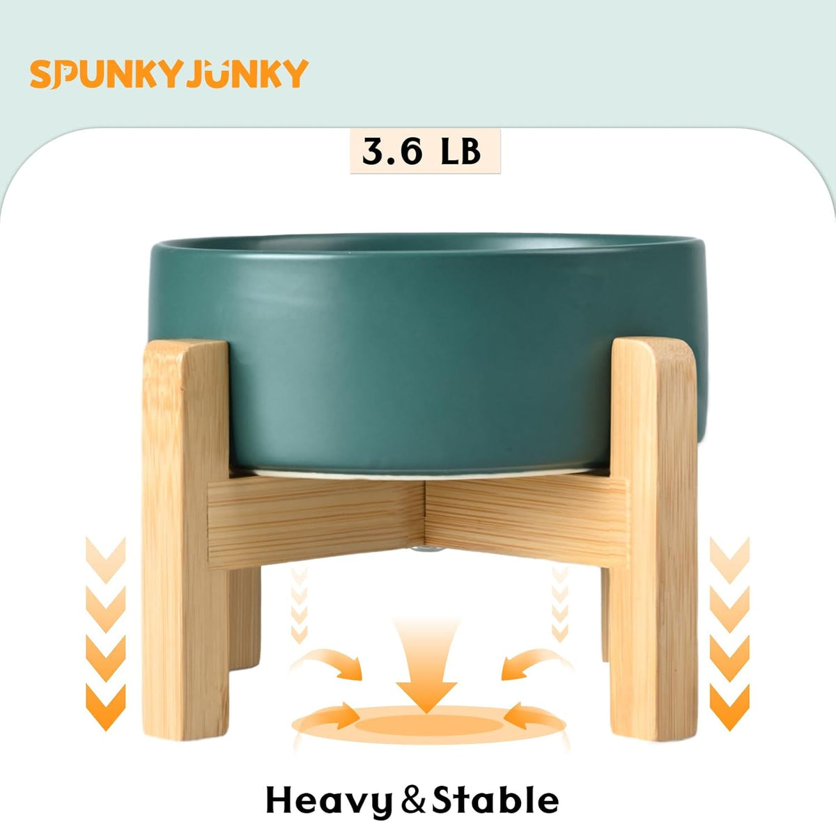 SPUNKYJUNKY Ceramic Elevated Dog Bowls 2 Pack - 8.3inch Raised Dog Bowls with Non-Slip Wooden Stand