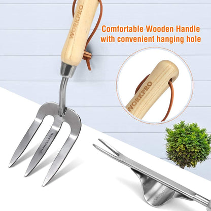 WORKPRO Garden Tools Set, 8 Piece, Stainless Steel Heavy Duty Gardening Tools with Wooden Handle