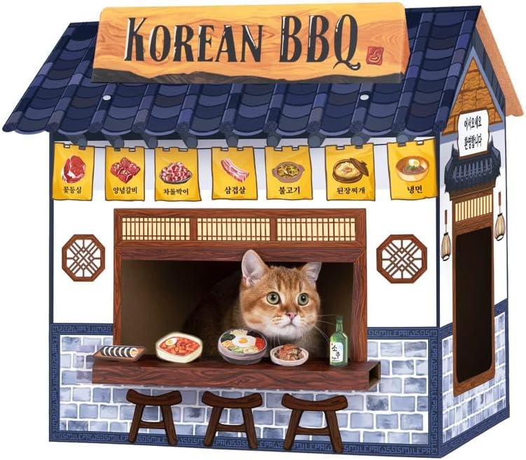 Cat Beds for Indoor Cats, Cardboard Cat House with Scratchers, Korean BBQ, Large Sturdy Cat