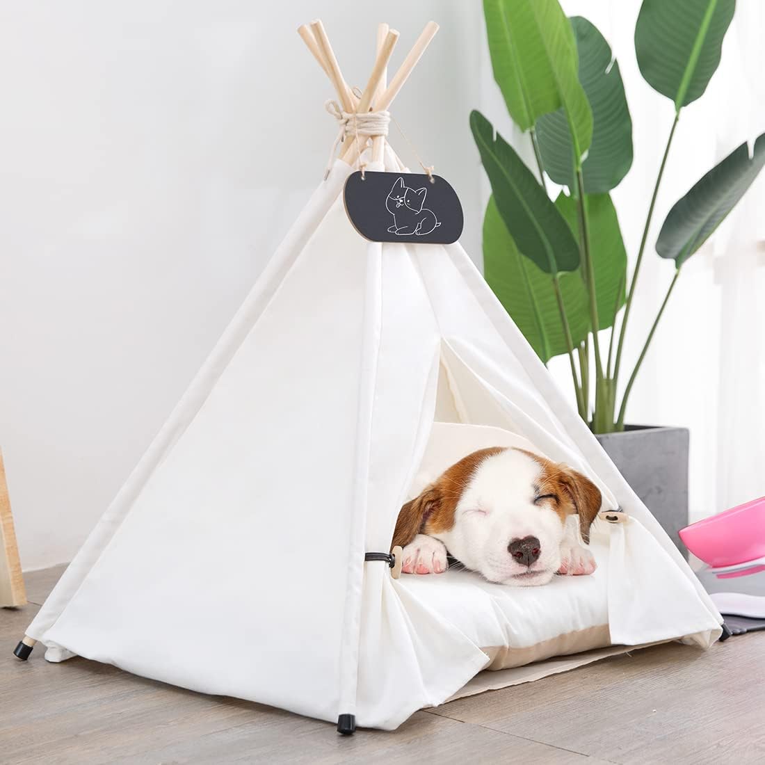 Pet Teepee Tent for Dogs & Cats Dog Bed with Thick Cushion Puppies Play House Removable and Washable