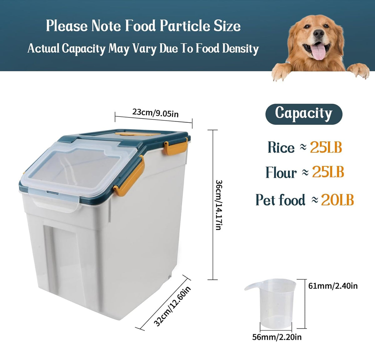 AnRui Large Flour Storage Containers 25Lbs Airtight Rice Storage Container BPA Free Kitchen Pantry
