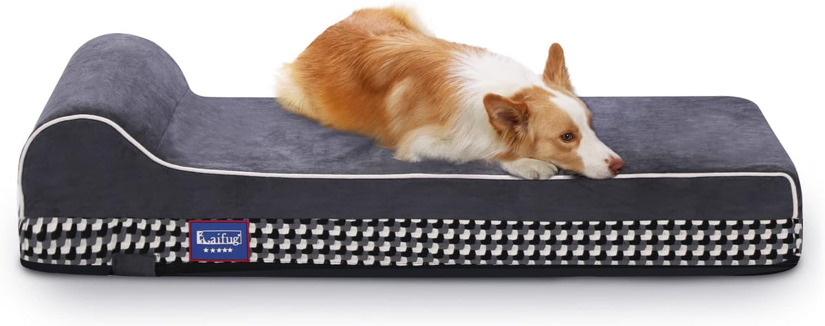 Laifug Orthopedic Memory Foam Extra Large Dog Bed with Pillow and Durable Water Proof Liner &