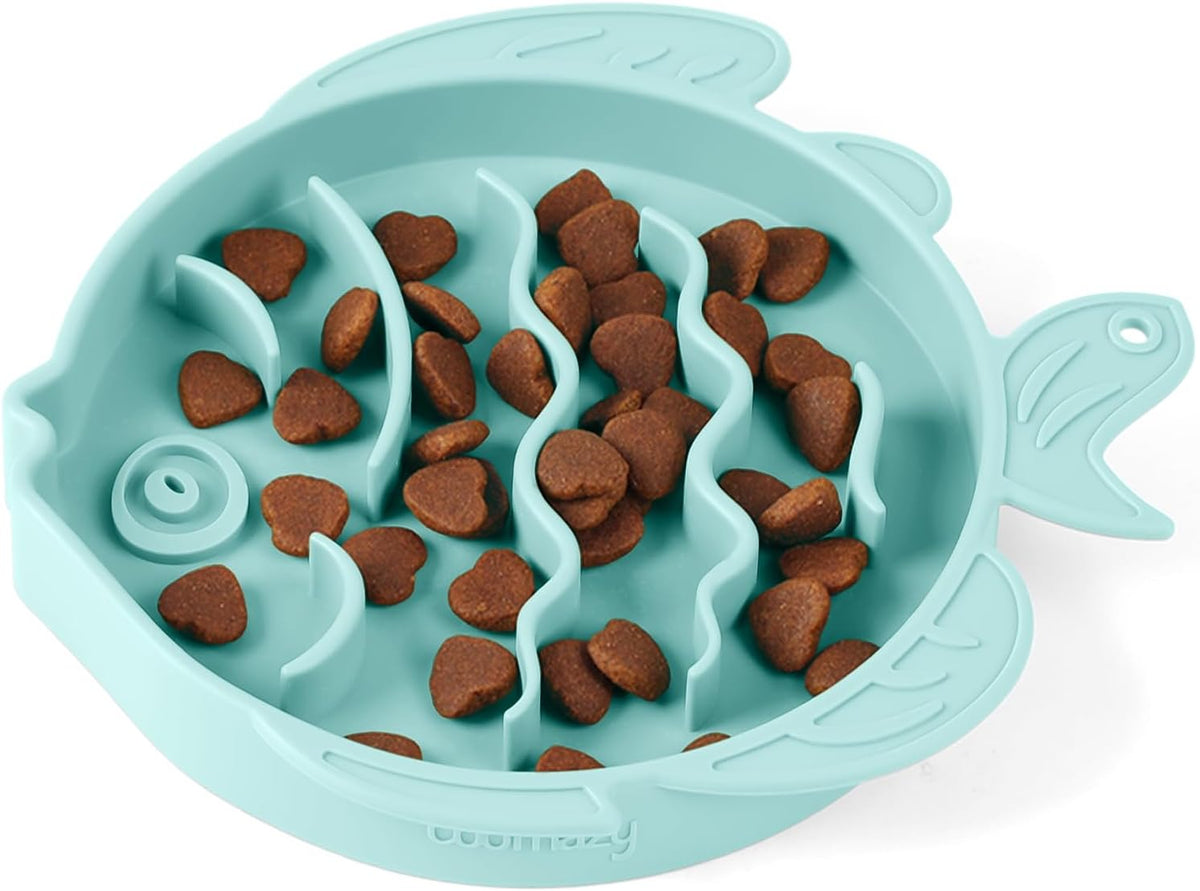 Coomazy 2-in-1 Silicone Slow Feeder Dog Cat Bowls, Lick Mat Interactive Puzzle Toy for Pets Dry/Wet