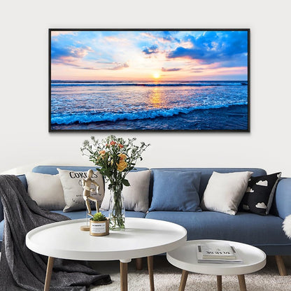 Wapluam Bedroom Decor: Blue Beach Sea Waves Landscape Canvas Print, Large Wall Art, Ready To Hang