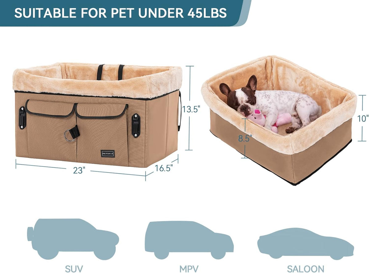 Petsfit Dog Booster Car Seat for Medium Dog or 2 Small Dogs with Patent Buckles, Washable Pad