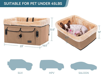 Petsfit Dog Booster Car Seat for Medium Dog or 2 Small Dogs with Patent Buckles, Washable Pad