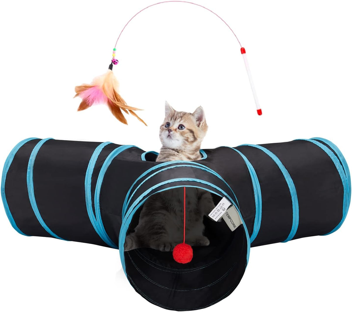 Tempcore Pet Cat Tunnel Tube Cat Toys 3 Way Collapsible, Tunnels for Indoor Cats，Kitty Bored Peek