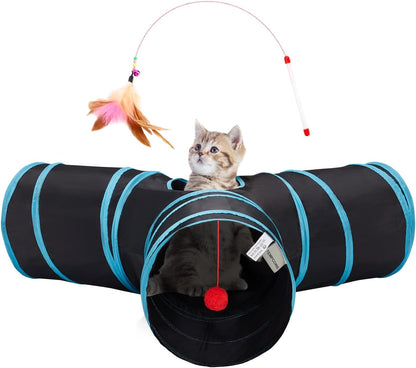 Tempcore Pet Cat Tunnel Tube Cat Toys 3 Way Collapsible, Tunnels for Indoor Cats，Kitty Bored Peek