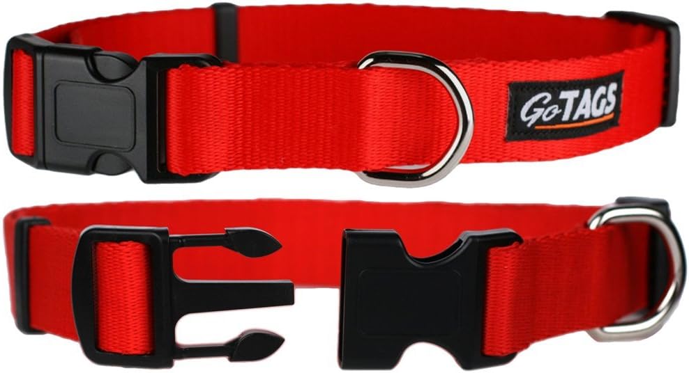 GoTags Dog Collars, Durable Solid Nylon Dog Collars in 5 Color Options and 4 Adjustable Sizes for