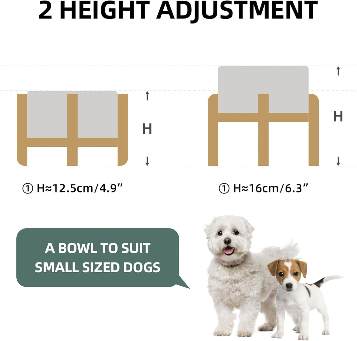 Ceramic Raised Double Bowls Set with Stand, 2 Heights Elevated, Food & Water Bowls for Small Breed