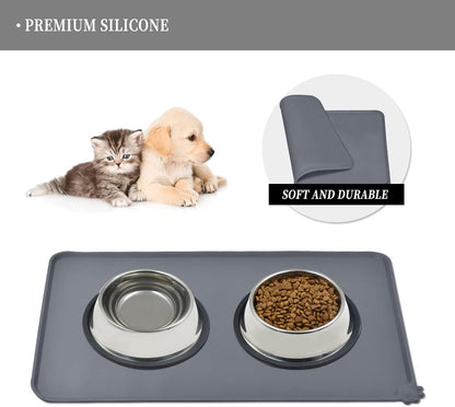 Waterproof Pet Feeding Mat with High Raised Edges, Heavier and Thicker Placemats for Cat Dog Water