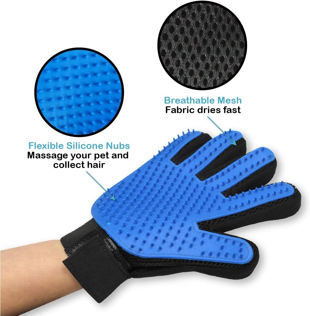 Pets First Dog Grooming Gloves Best Professional Deshedding, Brushing, Cleaning Mitt Tool for
