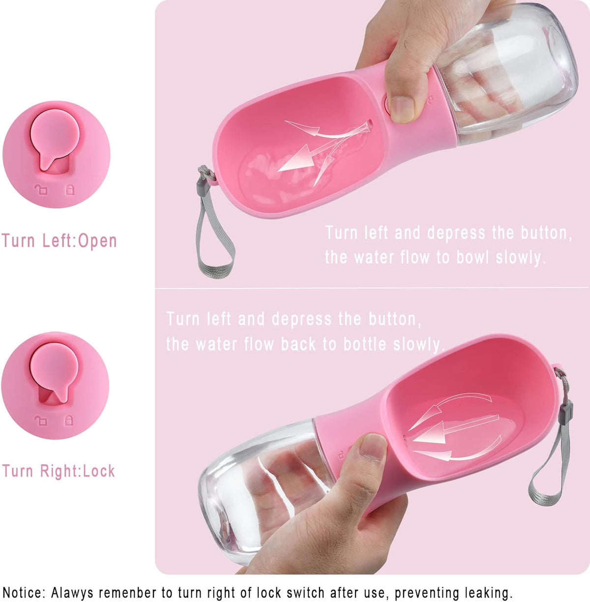 Dog Water Bottle with Food Container, Travel Puppy Water Bowl, Portable Pet Dispenser, Girl Dog