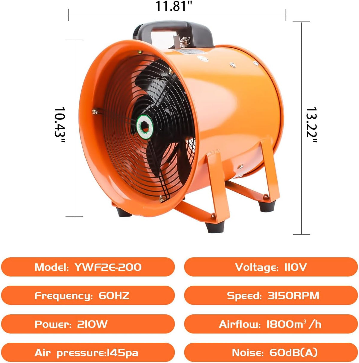dreamdragon 8" High-Velocity Portable Utility Blower Fan, Industrial Exhaust Fan with 25ft Flexible