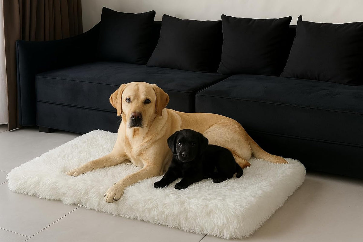 IHAPPYDOG Luxury Faux Fur Orthopedic Dog Beds, Memory Foam Crate Bed for Small, Medium, Large and