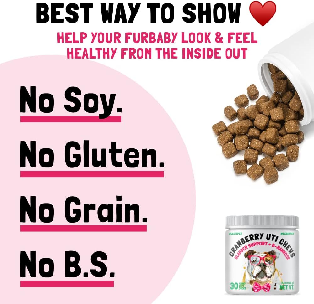 Cranberry UTI Chews for Dogs Bladder Support + D-Mannose Supports Kidney Urinary Tract and Bladder