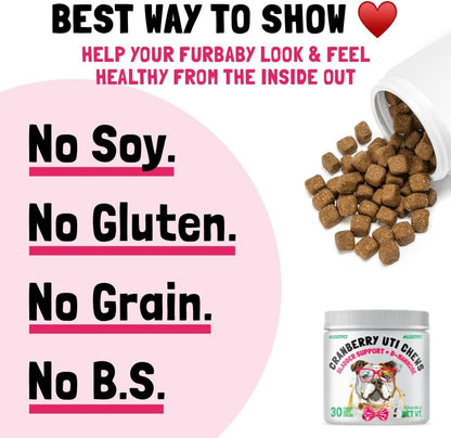 Cranberry UTI Chews for Dogs Bladder Support + D-Mannose Supports Kidney Urinary Tract and Bladder