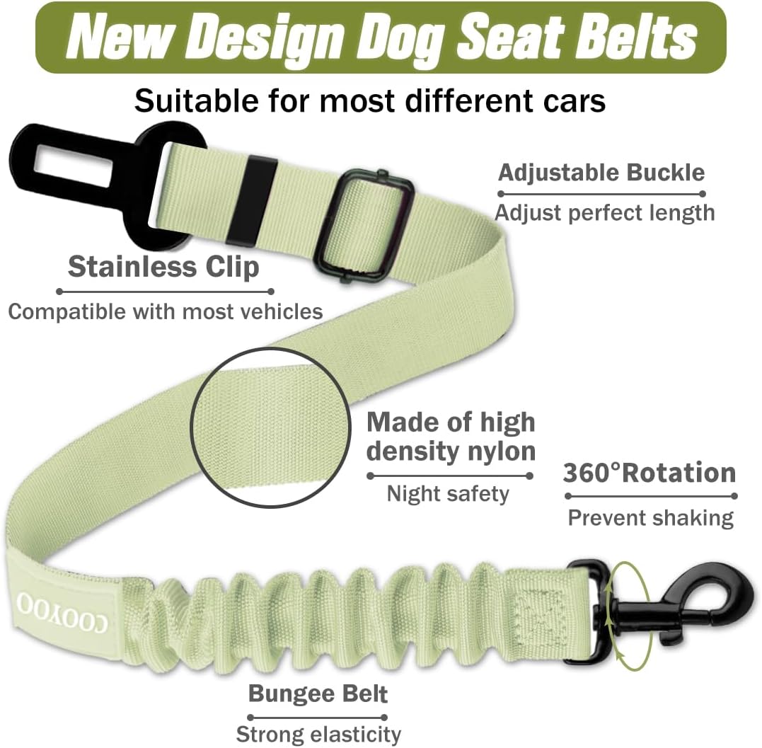 COOYOO Dog Seat Belt,3 Piece Set Retractable Dog Car Adjustable Seatbelts for Vehicle Nylon Pet