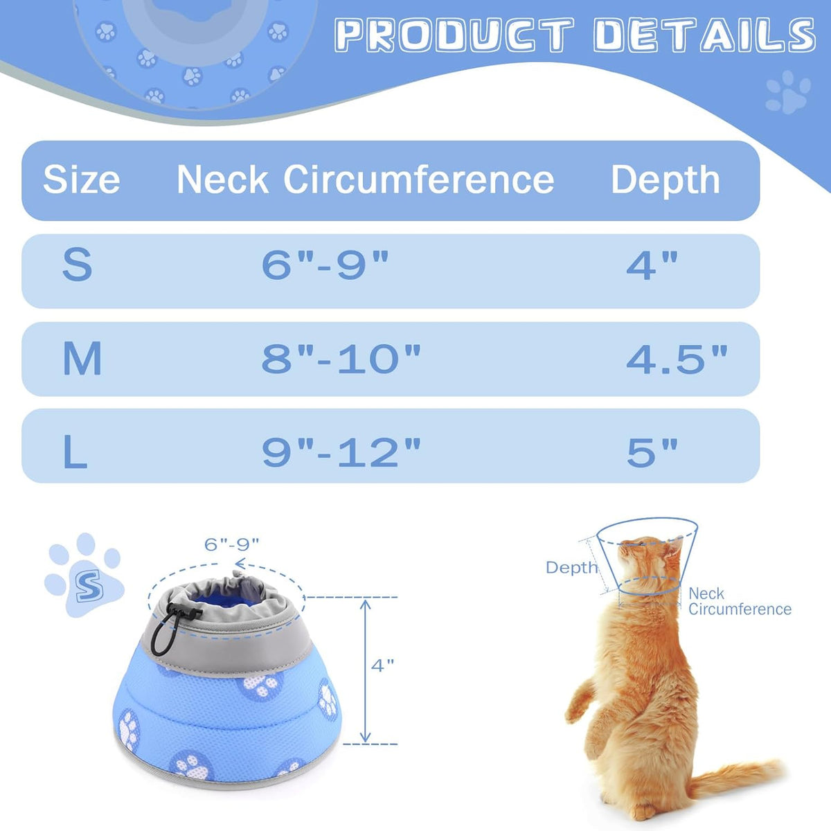Cat Cone Collar Soft to Stop Licking After Surgery Cat Recovery Collar for Small Large Cats