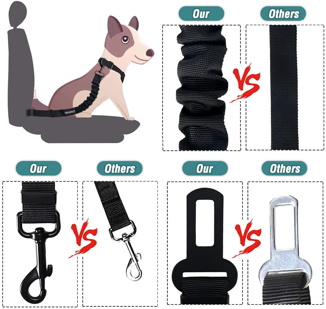 COOYOO Dog Seat Belt,3 Piece Set Retractable Dog Car Harness Adjustable for Vehicle Nylon Pet