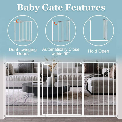 WAOWAO Triple Lock Baby Gate Extra Wide 57.87-62.59" Pressure Mounted Walk Through Swing Auto Close