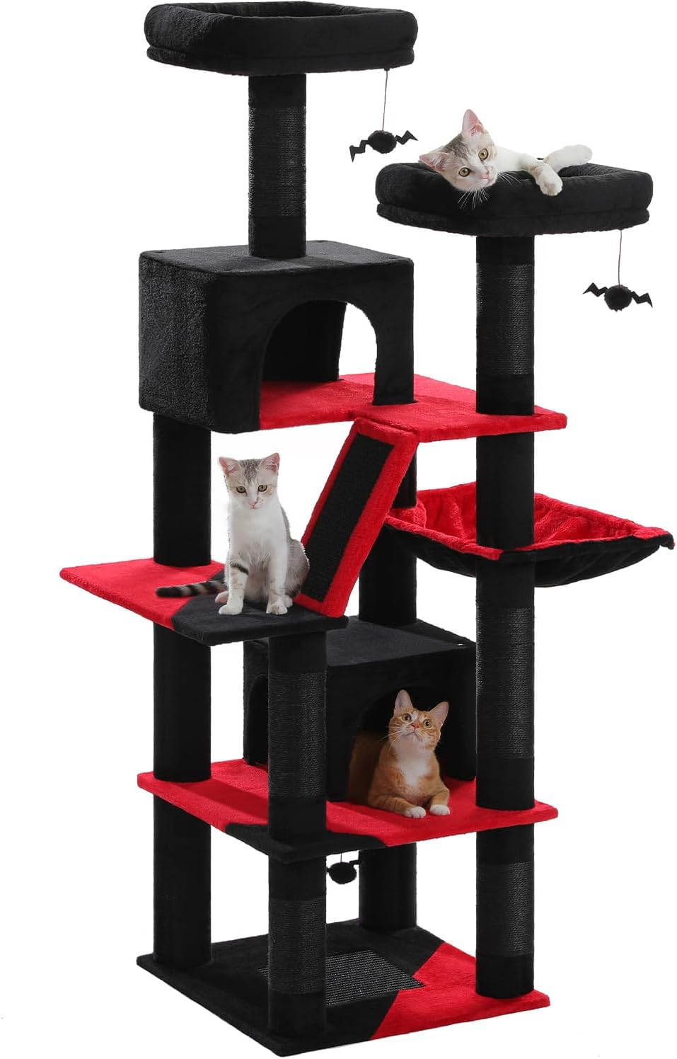PAWZ Road 70 Inch Cat Tower, Gothic Cat Tree with 2 Cozy Condos, 2 Plush Perch, Large Basket, 2