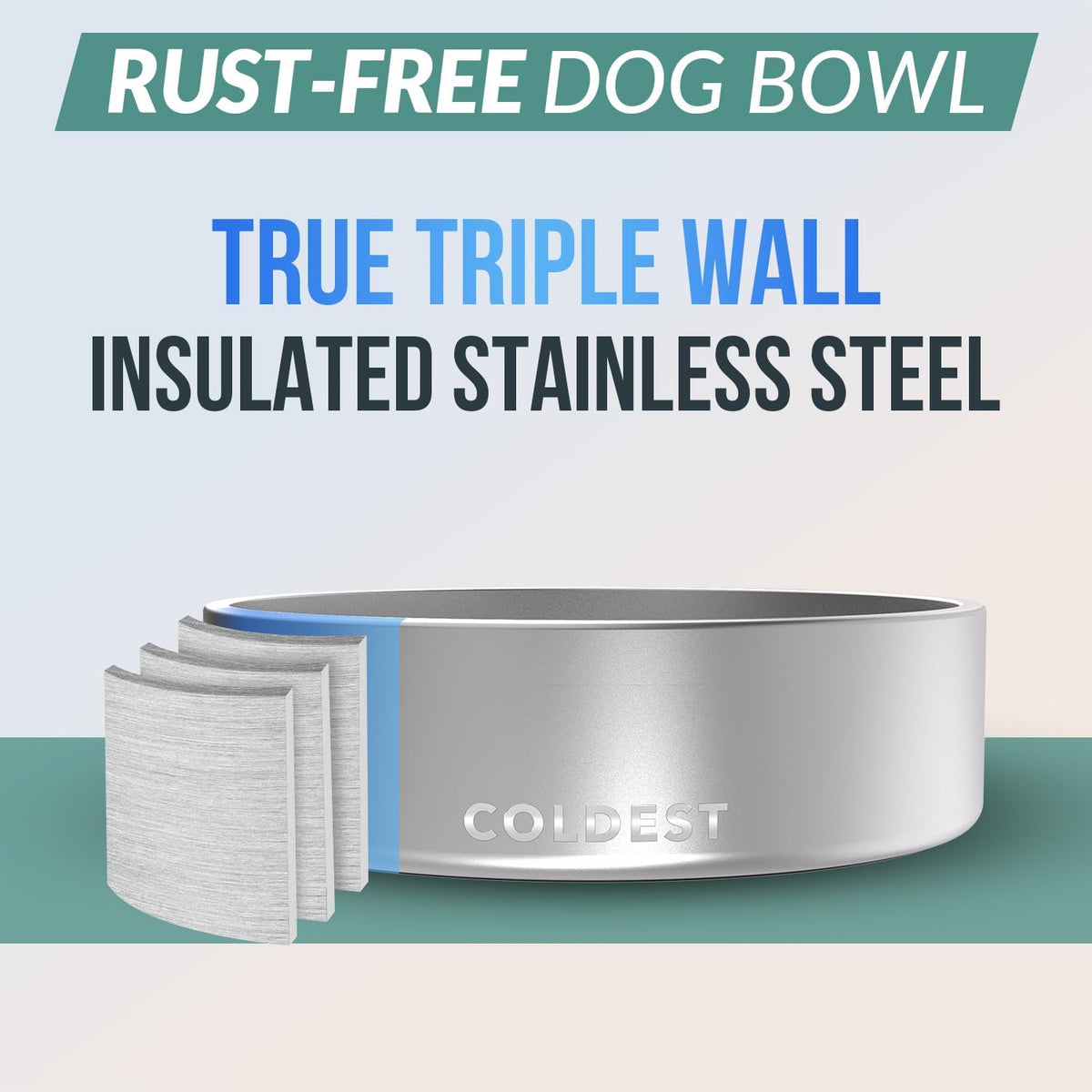 Coldest Dog Bowl - Anti Rust Metal, Non Slip, 3 Layers Insulated Stainless Steel Dog Bowls - Spill