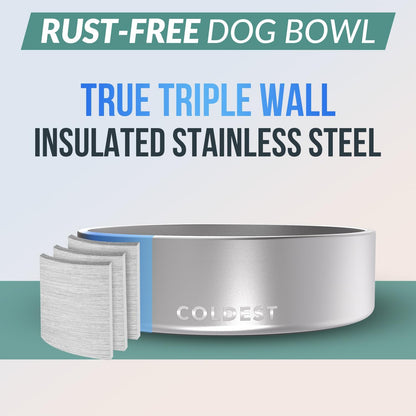 Coldest Dog Bowl - Anti Rust Metal, Non Slip, 3 Layers Insulated Stainless Steel Dog Bowls - Spill
