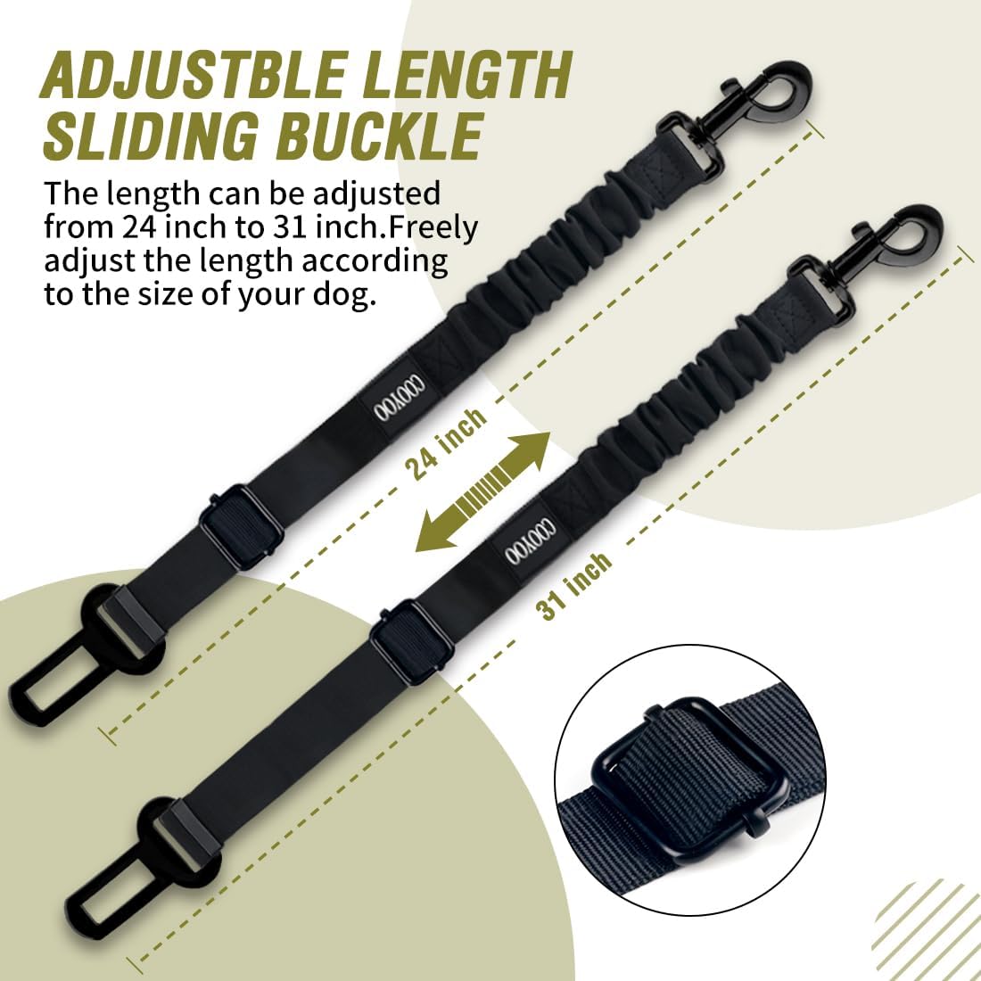 COOYOO Dog Seat Belt,3 Piece Set Retractable Dog Car Adjustable Seatbelts for Vehicle Nylon Pet