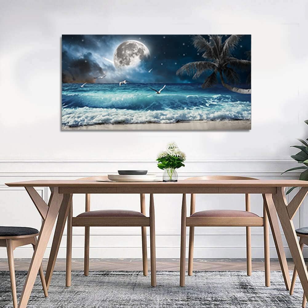 Yxbhhym large Moon Ocean Wall Art Seascape Sea Wall Pictures Canvas Beach Prints Poster Scenery