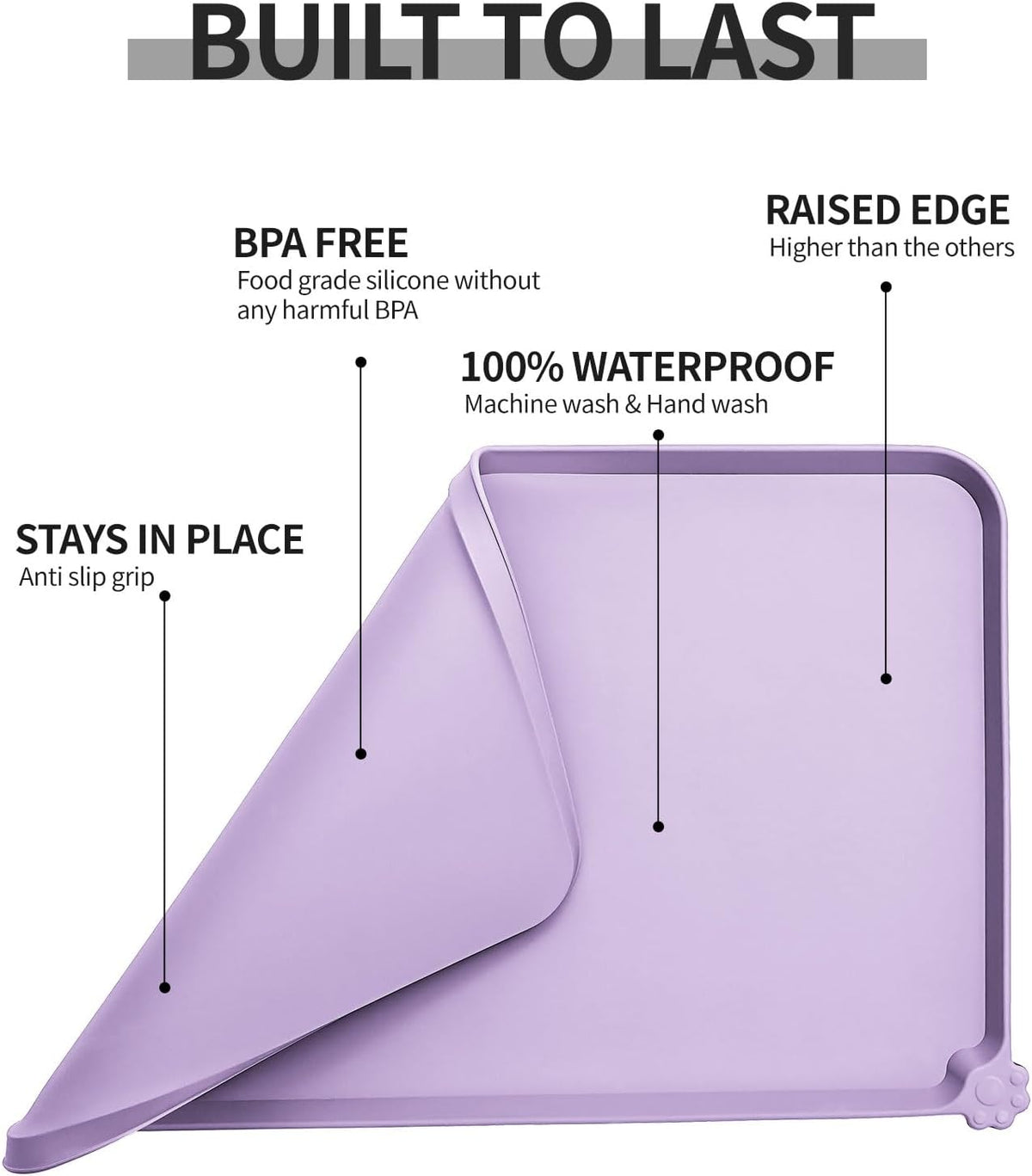 Waterproof Pet Feeding Mat with High Raised Edges, Heavier and Thicker Placemats for Cat Dog Water
