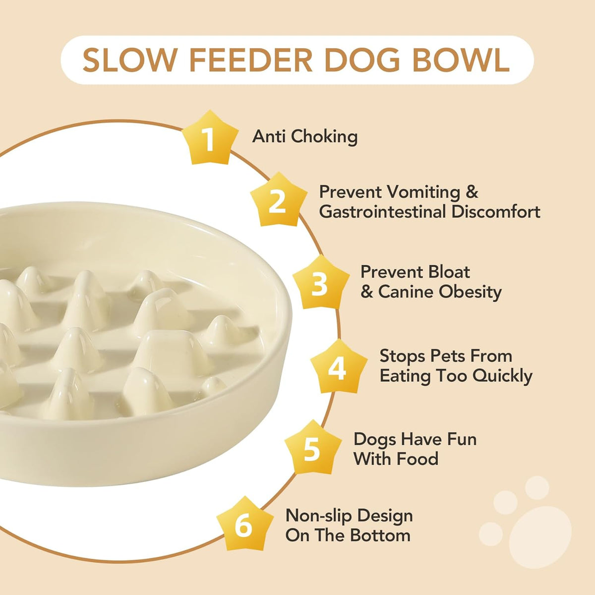 Ceramic Raised Slow Feeder Dog Bowl Set, Elevated 7.3inch Bowl and 8.2inch Slow Pet Food Dish with