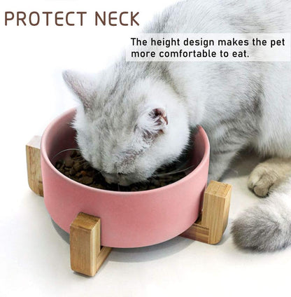 Petygooing Ceramic Cat Dog Bowl Set with Stand,Pink Pet Food and Water Dish,Small Dog Bowls Anti