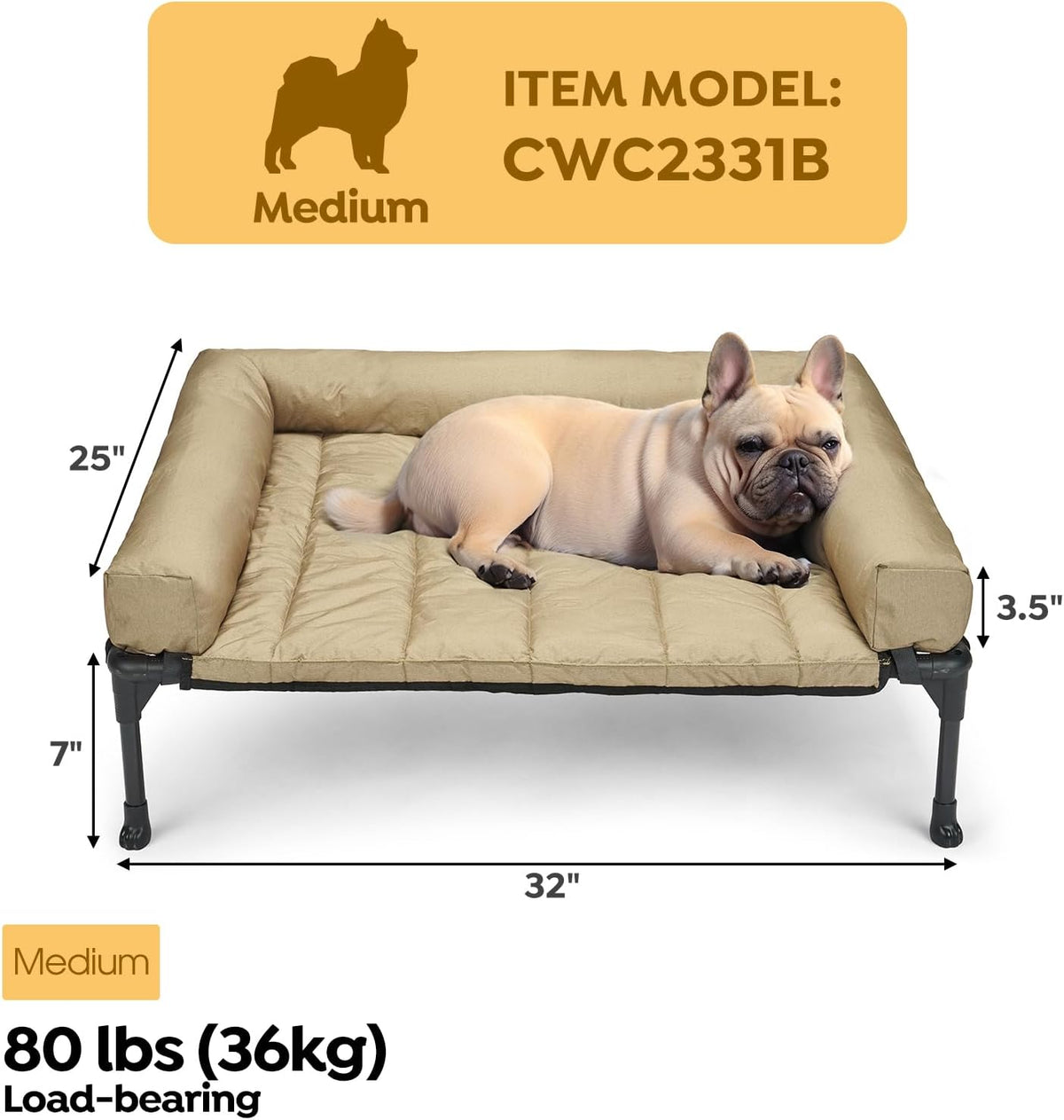 Veehoo Cooling Elevated Dog Bed Add Removable Waterproof Bolster Cushion Mat, Raised Pet Cot with