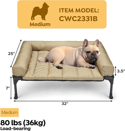 Veehoo Cooling Elevated Dog Bed Add Removable Waterproof Bolster Cushion Mat, Raised Pet Cot with
