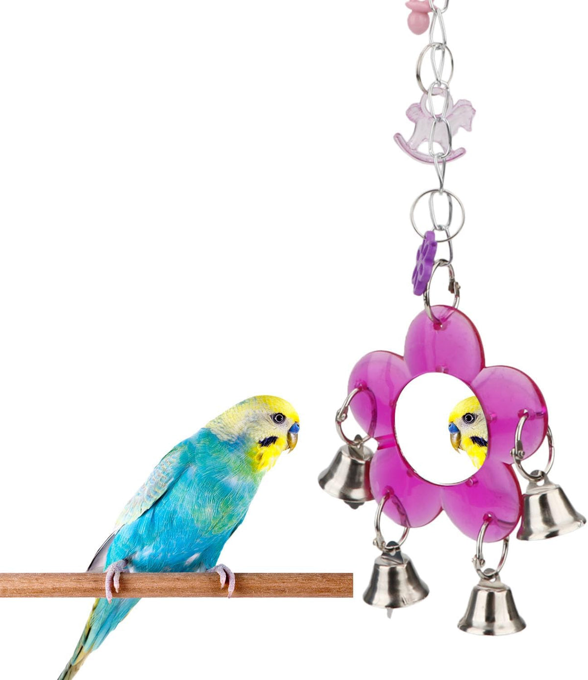 Hypeety Pet Bird Mirror with Bell Interactive Parrot Toy for Parrot Macaw African Greys Budgies