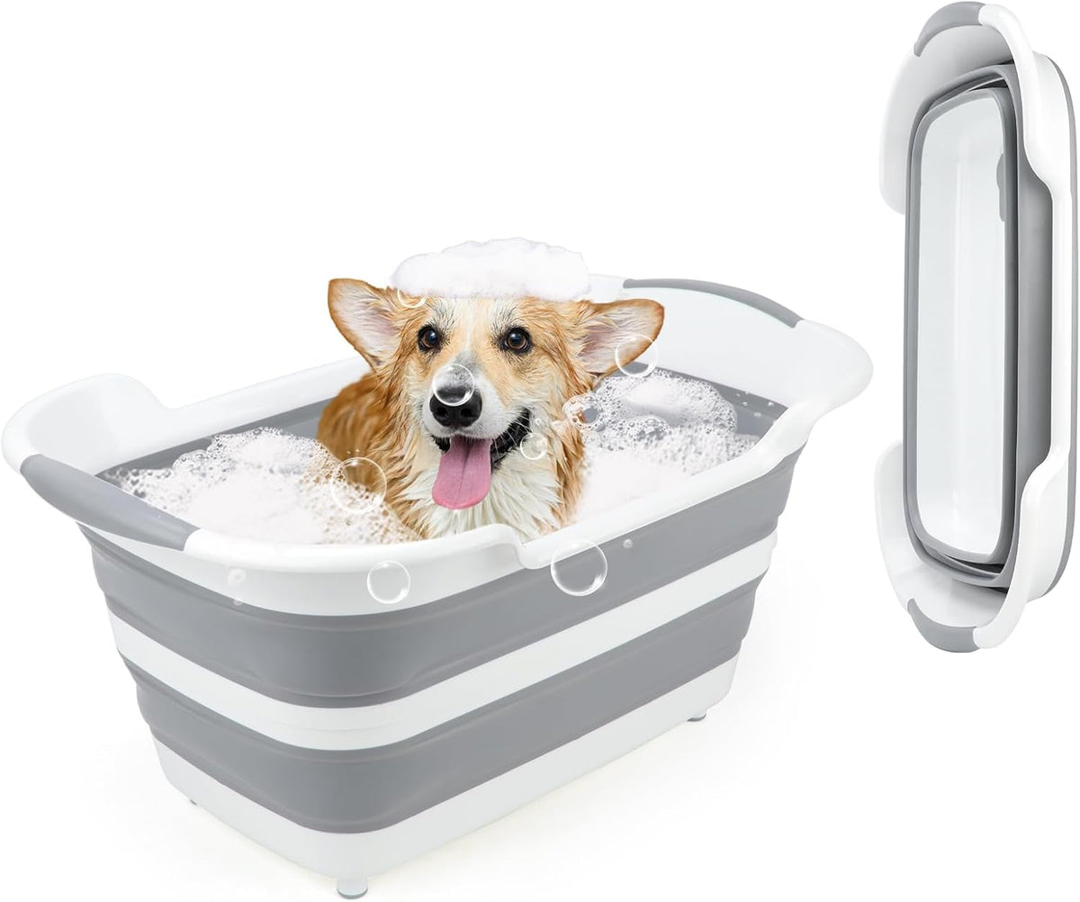 FHTONGE 7.13 Gal/27L Raised Collapsible Dog Bathtub with Drain Hair Catcher, Multifunctional Pet