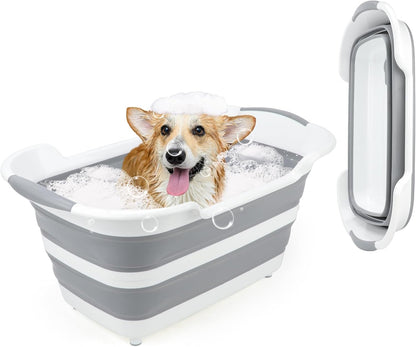 FHTONGE 7.13 Gal/27L Raised Collapsible Dog Bathtub with Drain Hair Catcher, Multifunctional Pet