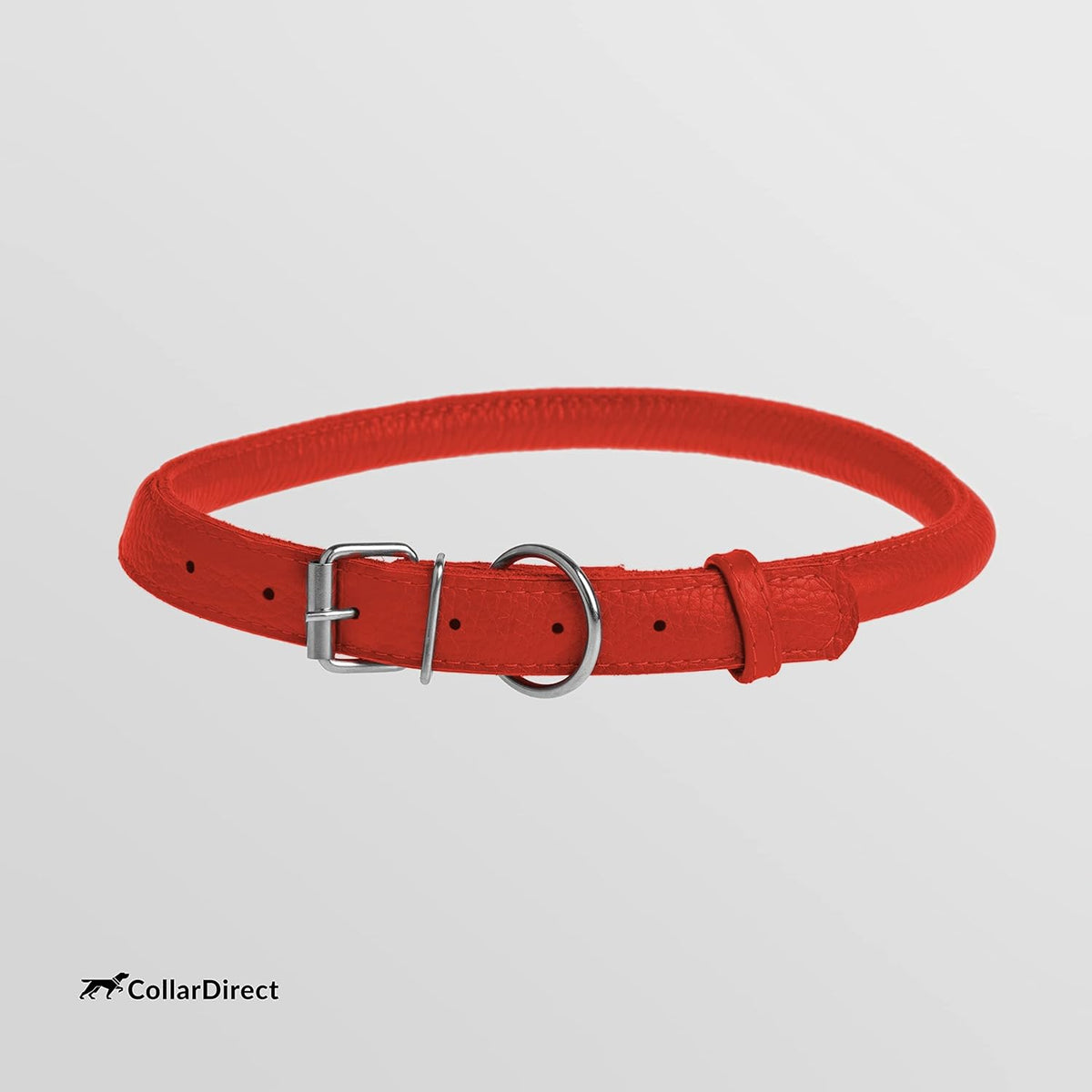 CollarDirect Rolled Leather Dog Collar, Soft Padded Round Puppy Collar, Handmade Genuine Leather