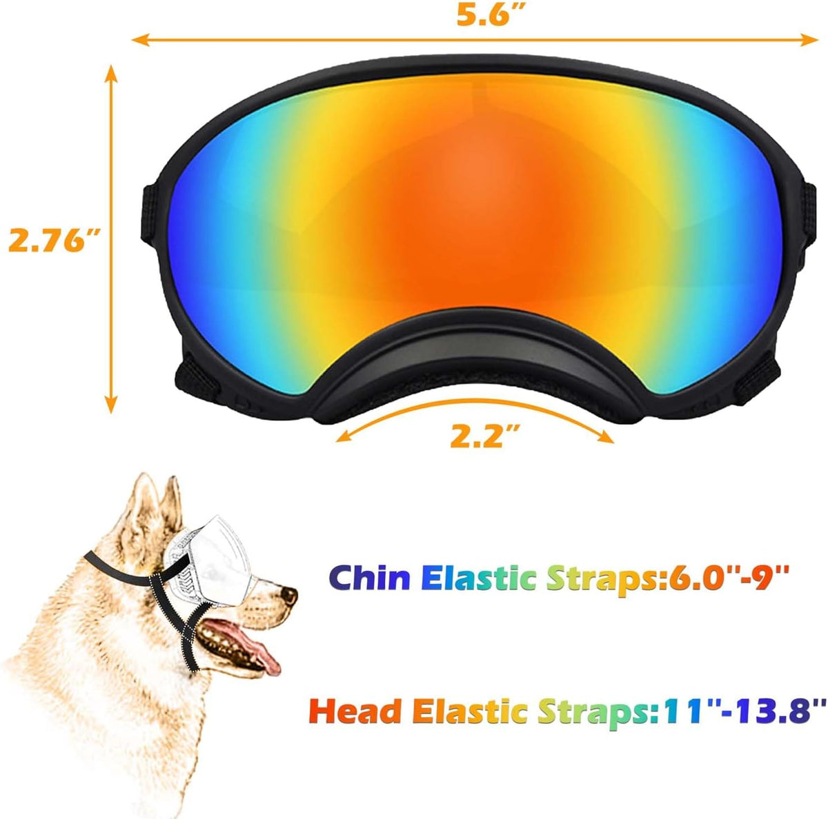 Medium Dog Sunglasses with Adjustable Strap UV Protection, Winproof Dog Puppy Sunglasses, Suitable