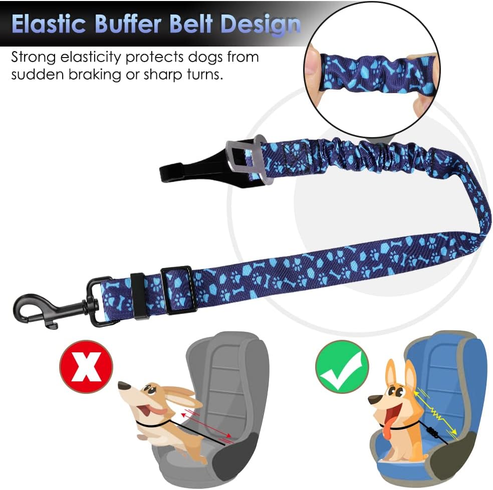 SlowTon Dog Seat Belt, Adjustable Dog Safety Belt Leash, 2 in 1 Latch Bar Attachment Dogs Car