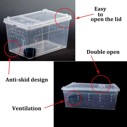Critter Keeper 2-Pack, Cricket Cage & Reptile Feeding Box 12.59"x8.66"x5.9" Transparent Portable