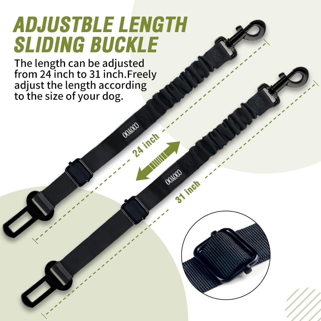 COOYOO Dog Seat Belt,3 Piece Set Retractable Dog Car Adjustable Seatbelts for Vehicle Nylon Pet
