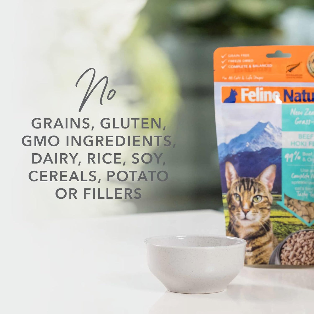 Feline Natural High Protein Dry Cat Food, Freeze-Dried Diet with 98% Meat, Organs & Seafood, No